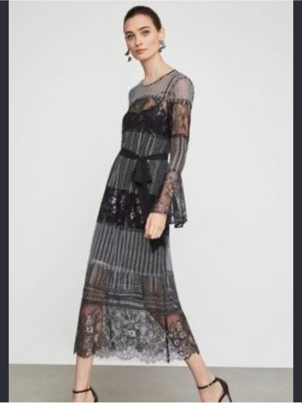 BCBGMaxAzria Black Lace Long-Sleeve Midi Dress